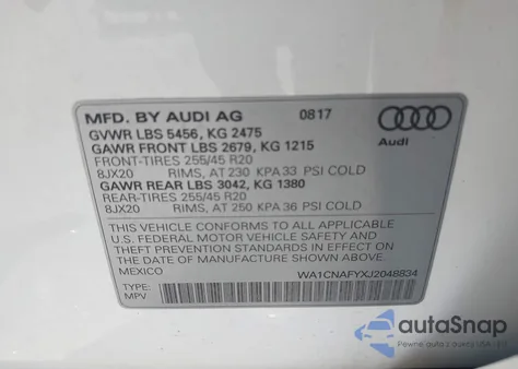 2018 Audi Q5 2.0T Premium/2.0T Tech Premium from USA, damaged, VIN WA1CNAFYXJ2048834